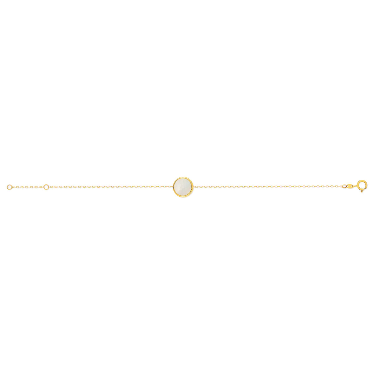 Bracelet or 750 jaune nacre blanche ronde 18.5 cm