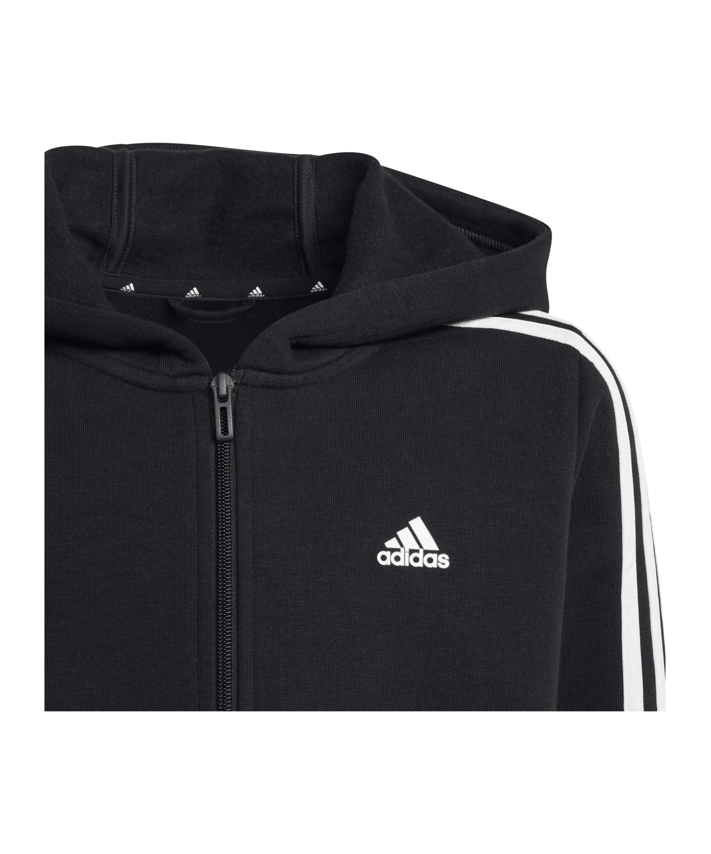 adidas 3S Fleece Kapuzenjacke Kids Schwarz Weiss