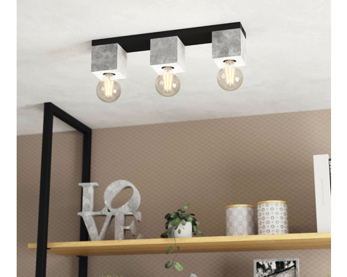 Plafondlamp, 3-lichts, HxLxB 11x49x9 cm, Prestwick 3, zwart/grijs