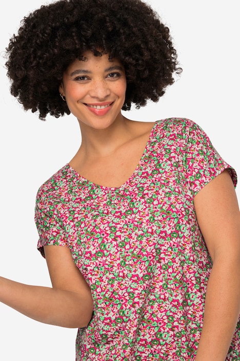 T-Shirt, Blümchen, V-Ausschnitt, Halbarm
