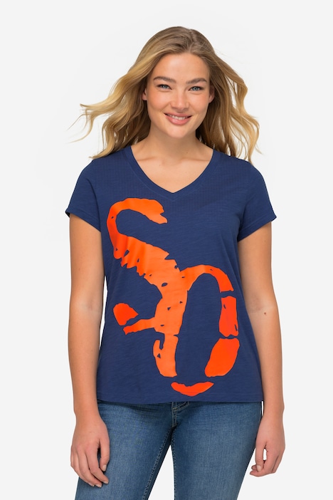 T-Shirt, Print, V-Ausschnitt, Halbarm, OEKO-TEX