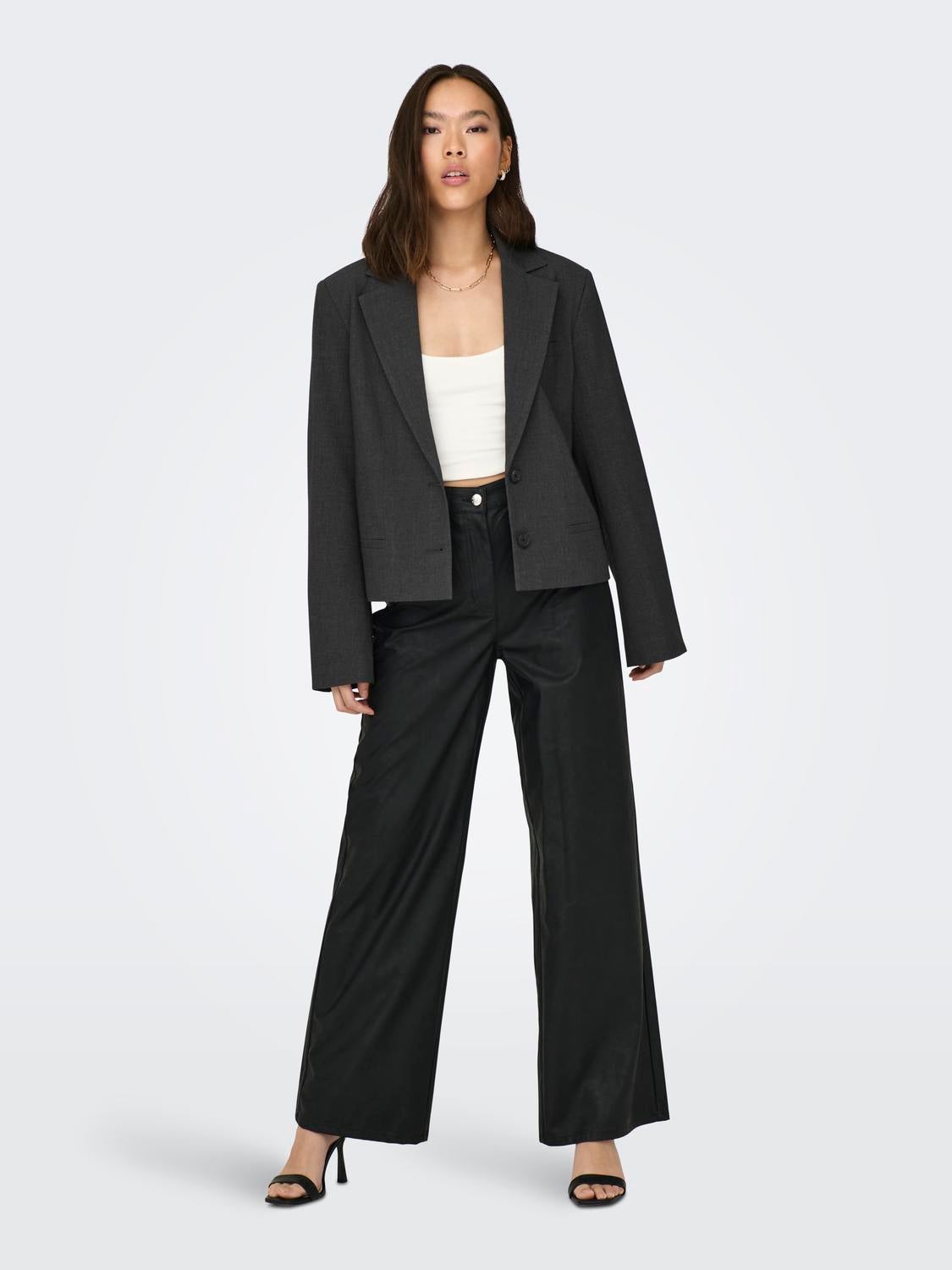ONLHOPE-MADY Hohe Taille Normal geschnitten Hose in Lederoptik Black