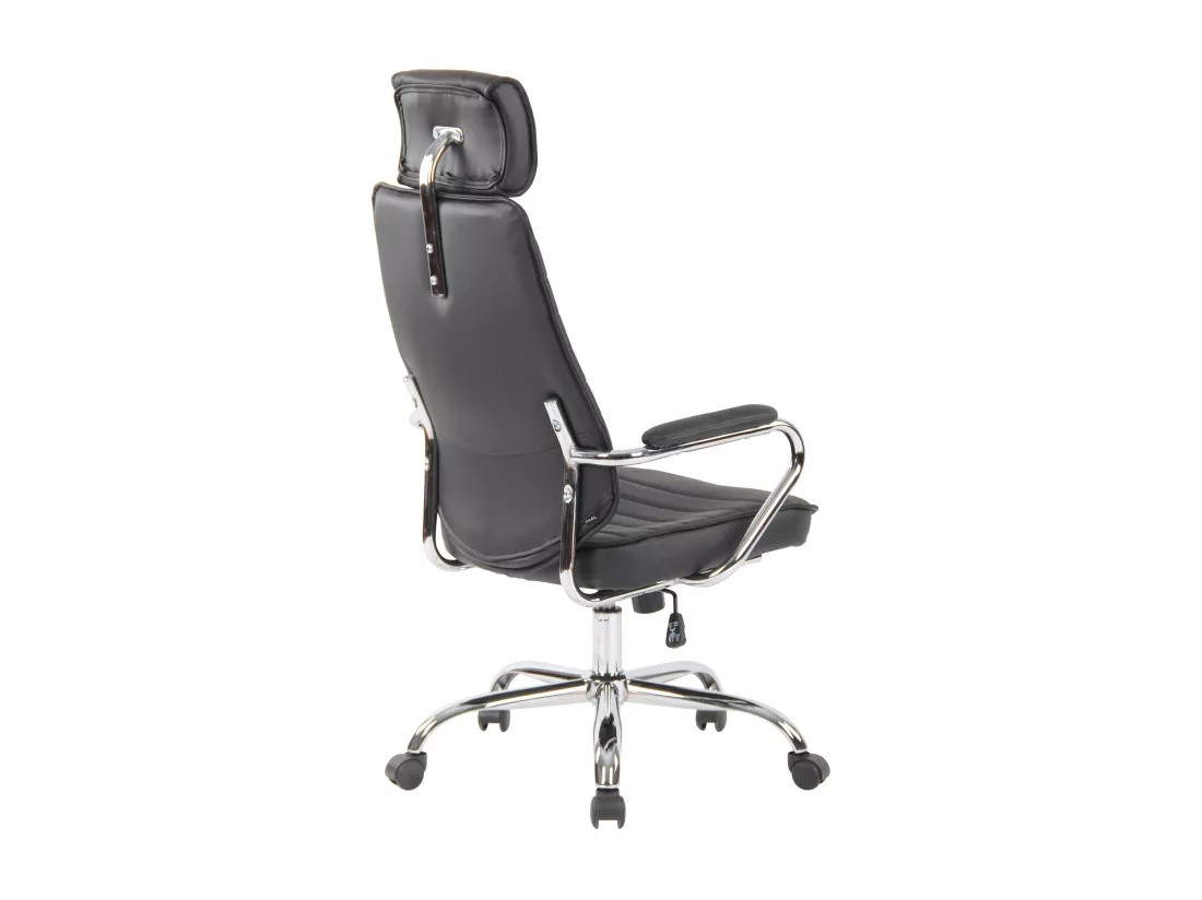 Chaise de bureau - Véritable cuir & Métal chromé - Noir - Rako
