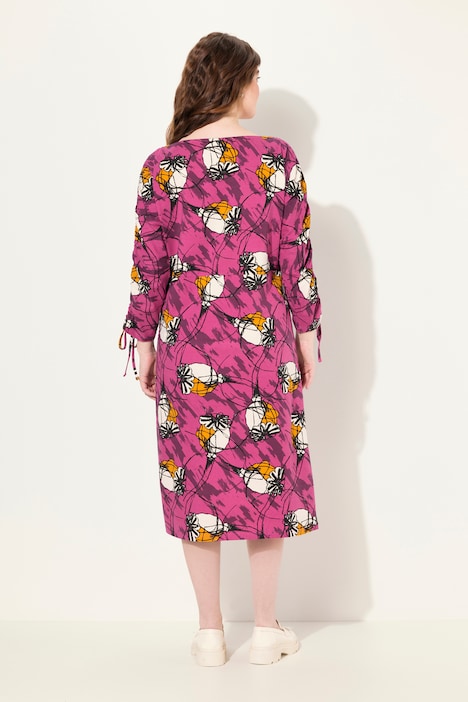 Jersey-Midikleid, U-Boot-Ausschnitt, 3/4-Arm, Biobaumwolle