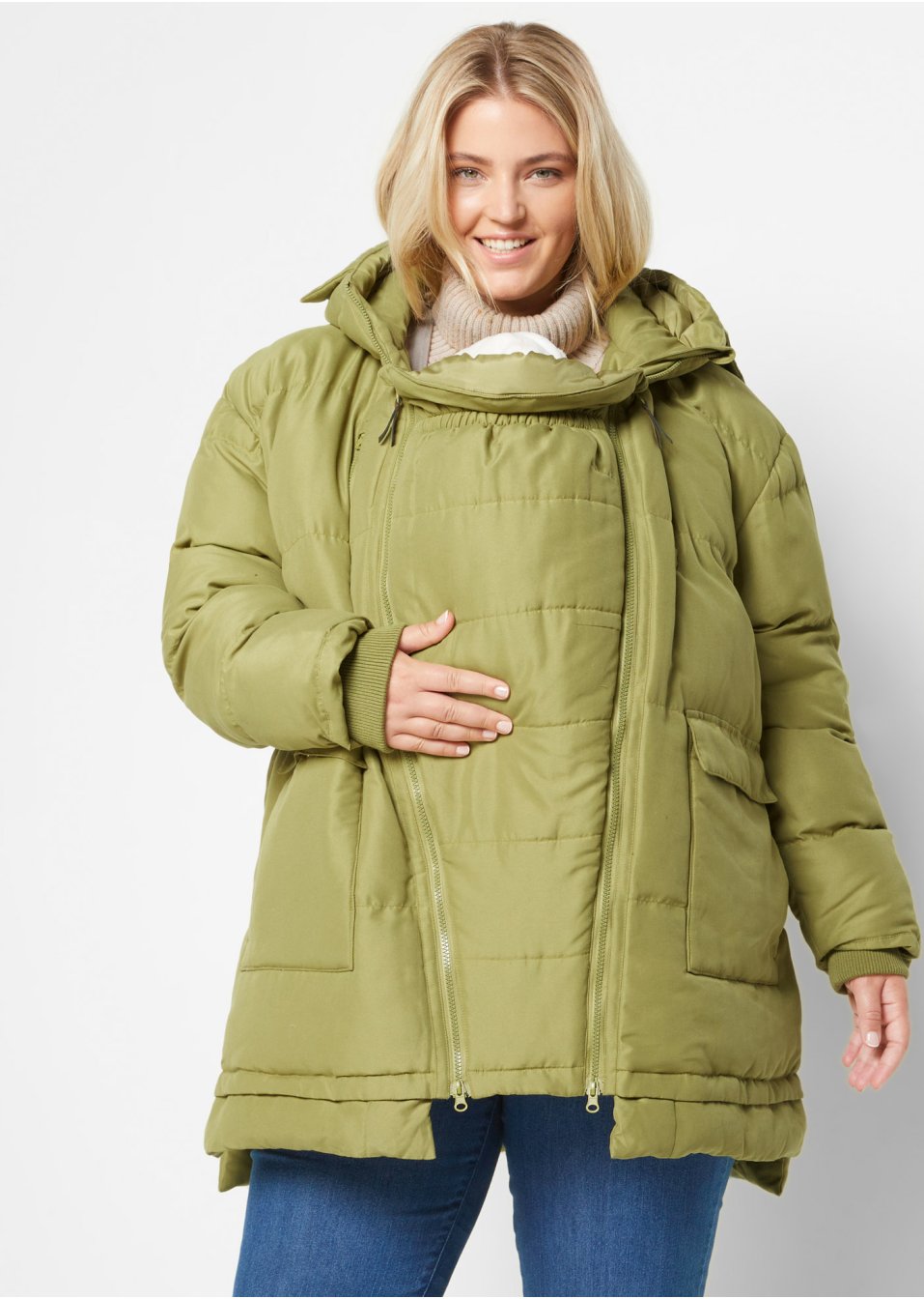 Veste d'hiver de grossesse avec capuche en polyester recyclé avec fonction portage