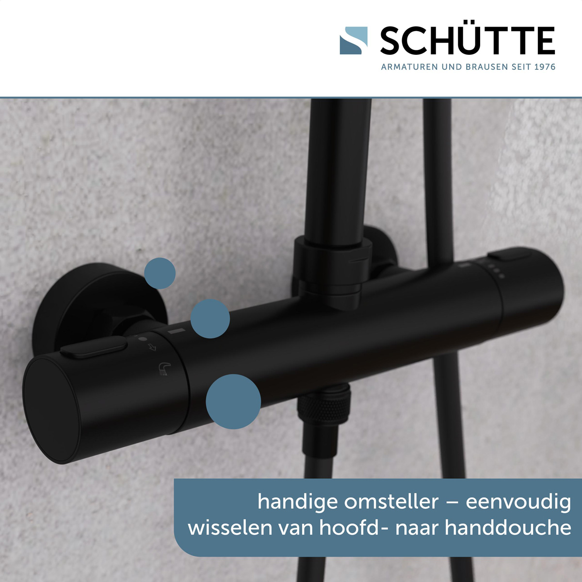 Schutte Aquaduct regendoucheset met thermostatische kraan zwart mat