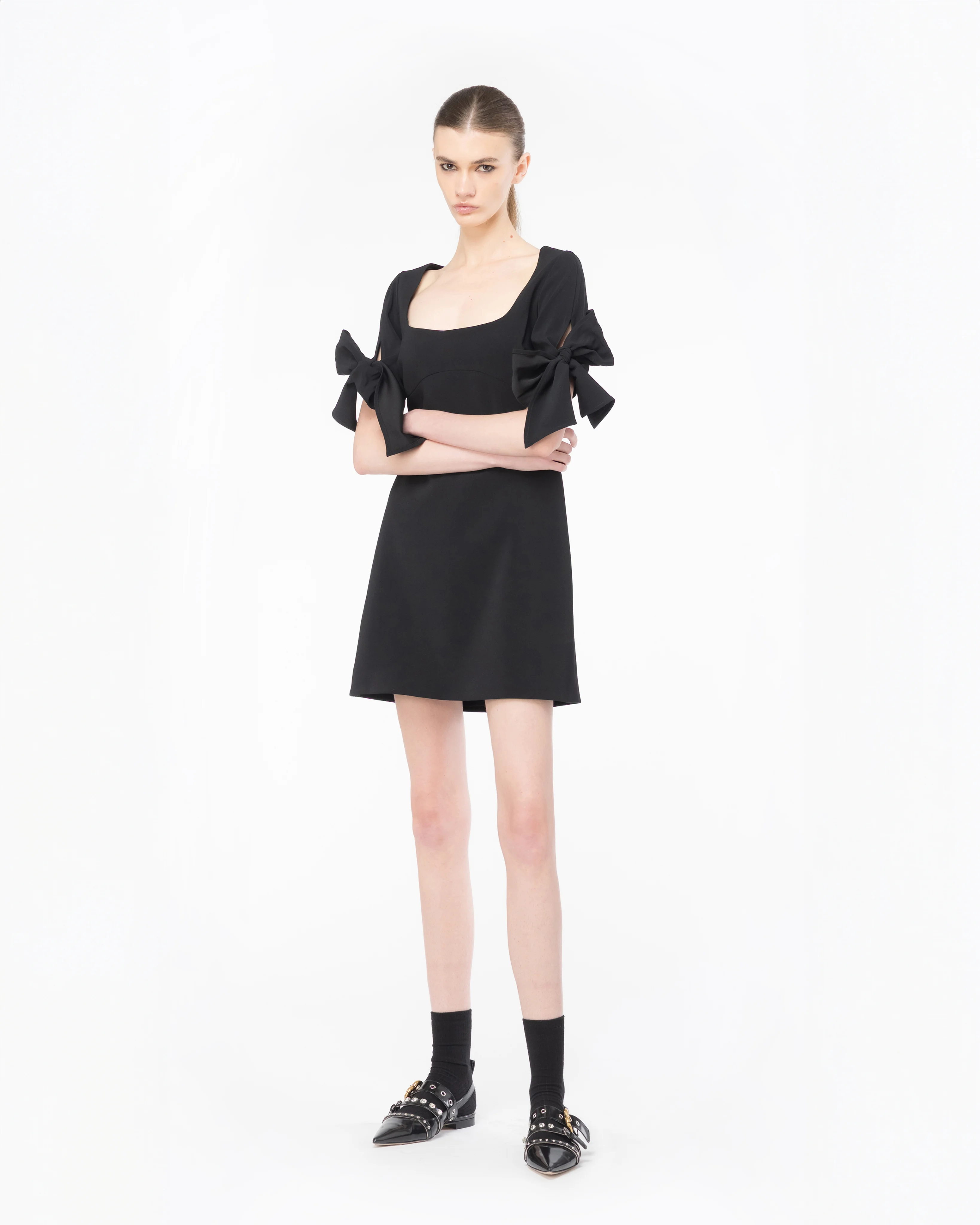 Mini-robe à manches nouées | Noir