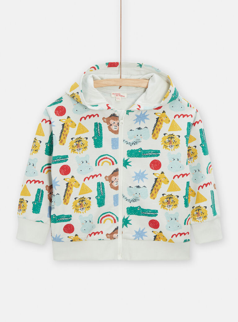 Gilet écru zippé imprimé animalier pour garçon