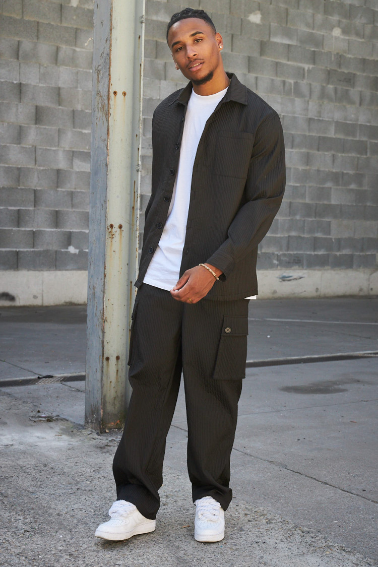 Ensemble 2 pièces chemise + pantalon plissé noir