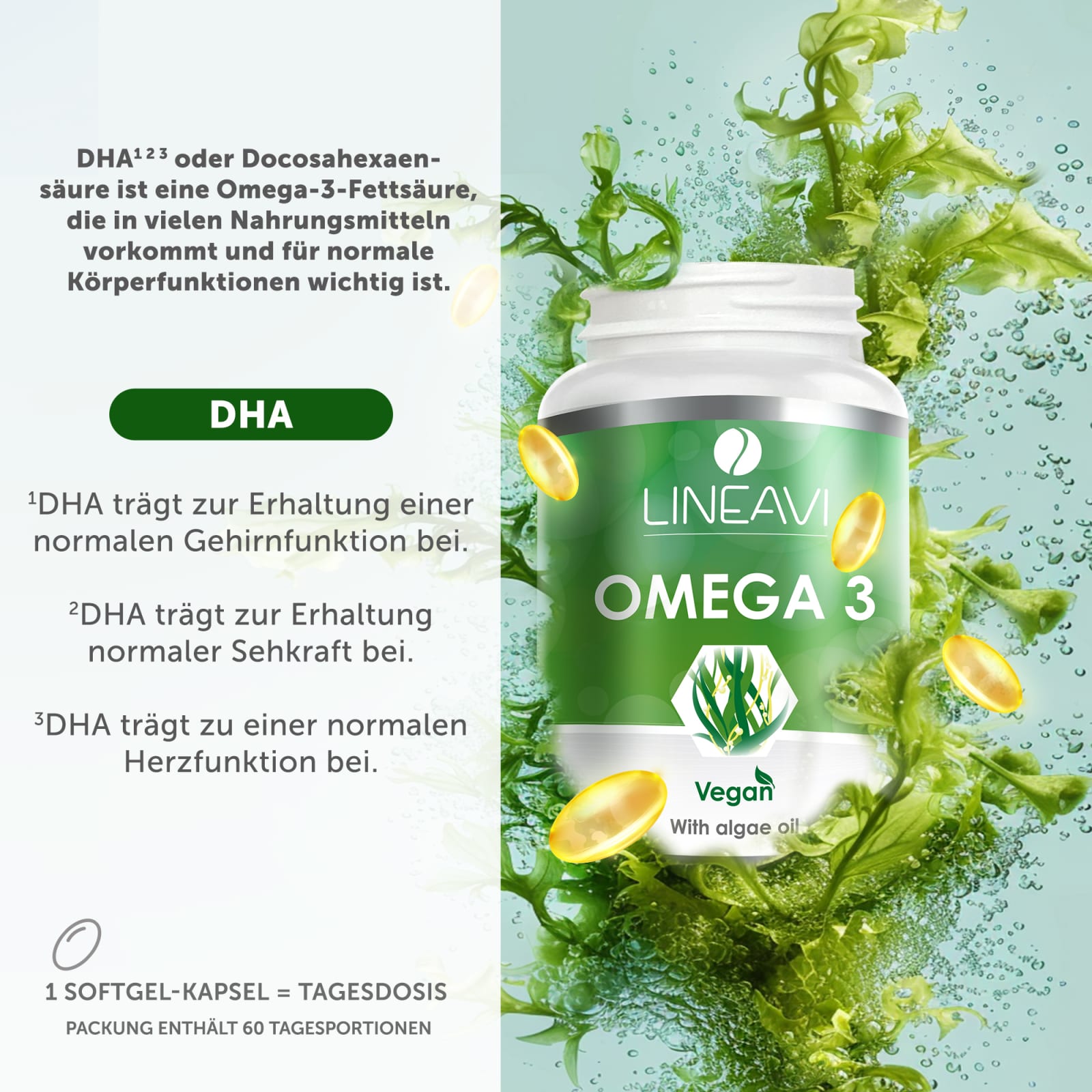 LINEAVI Omega 3 Vegan 4-Monatspackung (2x60 Kapseln)