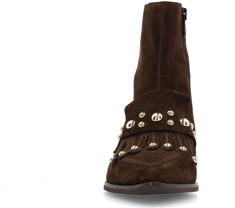 Manfield - Enkellaarsjes - Donkerbruin - Leer - Studs