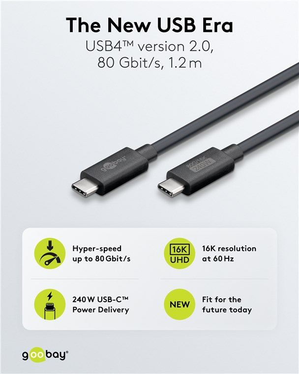 (1.2m) 240W USB C auf USB C Ladekabel Thunderbolt 3/4 Datenkabel 16K Monitor-Verbindungskabel 80 Gbit/s (74376) - Schwarz