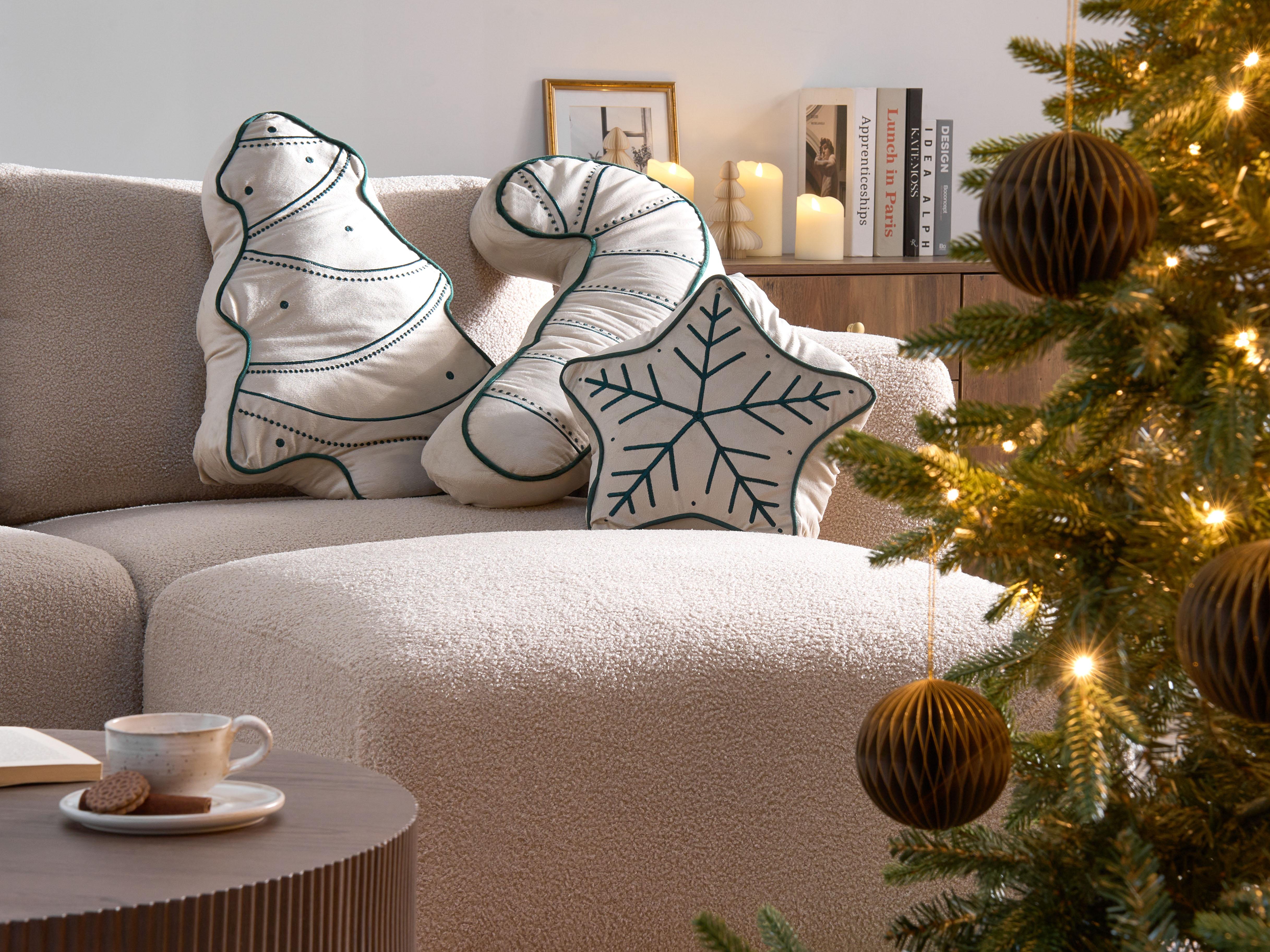 Set van 3 sierkussens JOLLYTRIO Fluweel 35 x 70 cm 40 x 60 cm 40 x 40 cm Lichtbeige kerstmotief