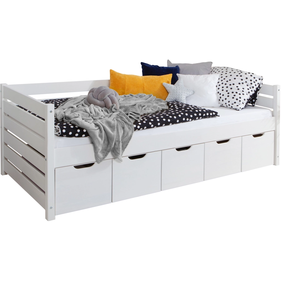 TICAA Sofabett Naomi inkl. 5x Schubkästen, 120x200, Weiß Weiß