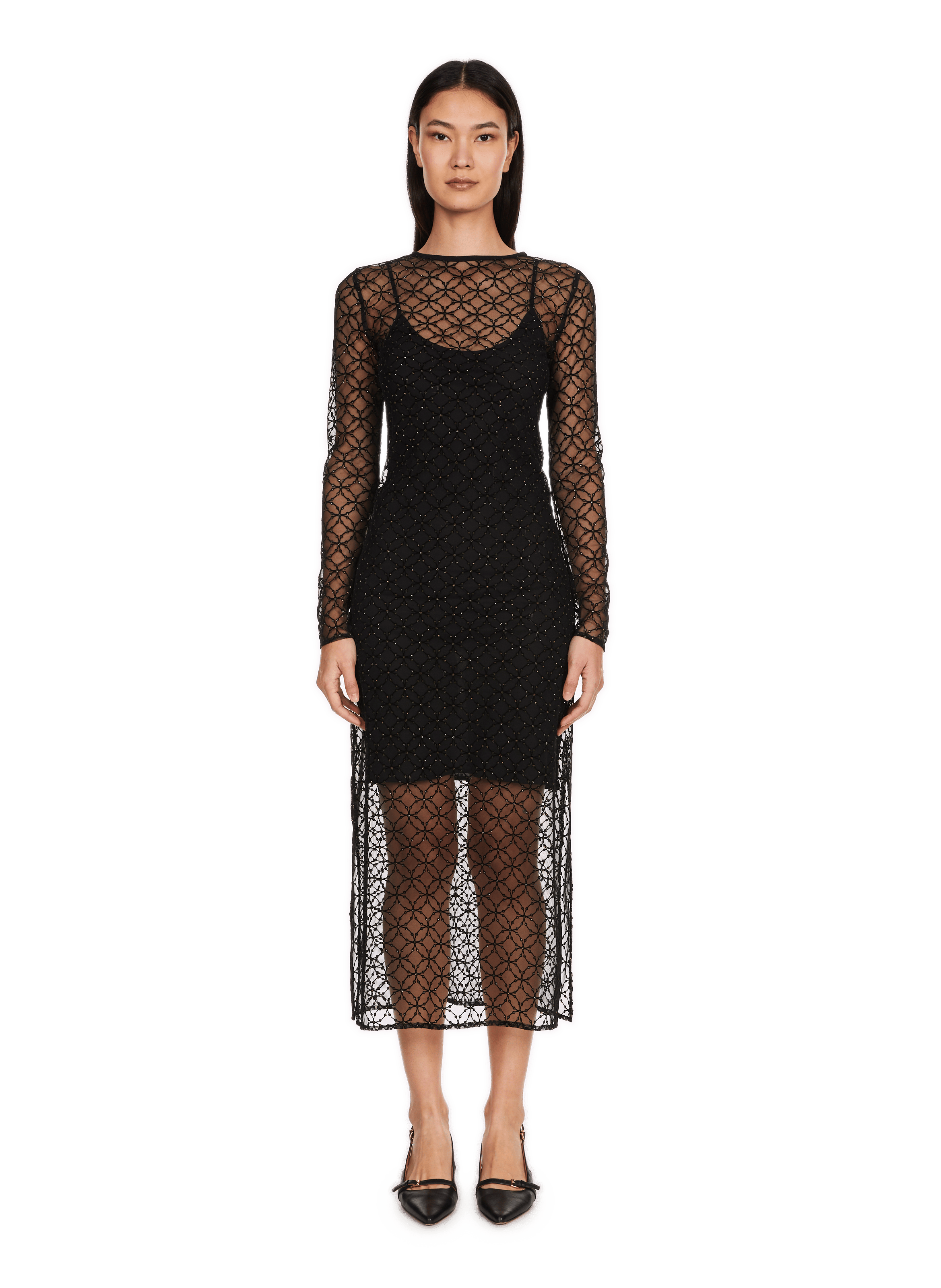 VERIL - Robe longue en tulle et strass | Noir
