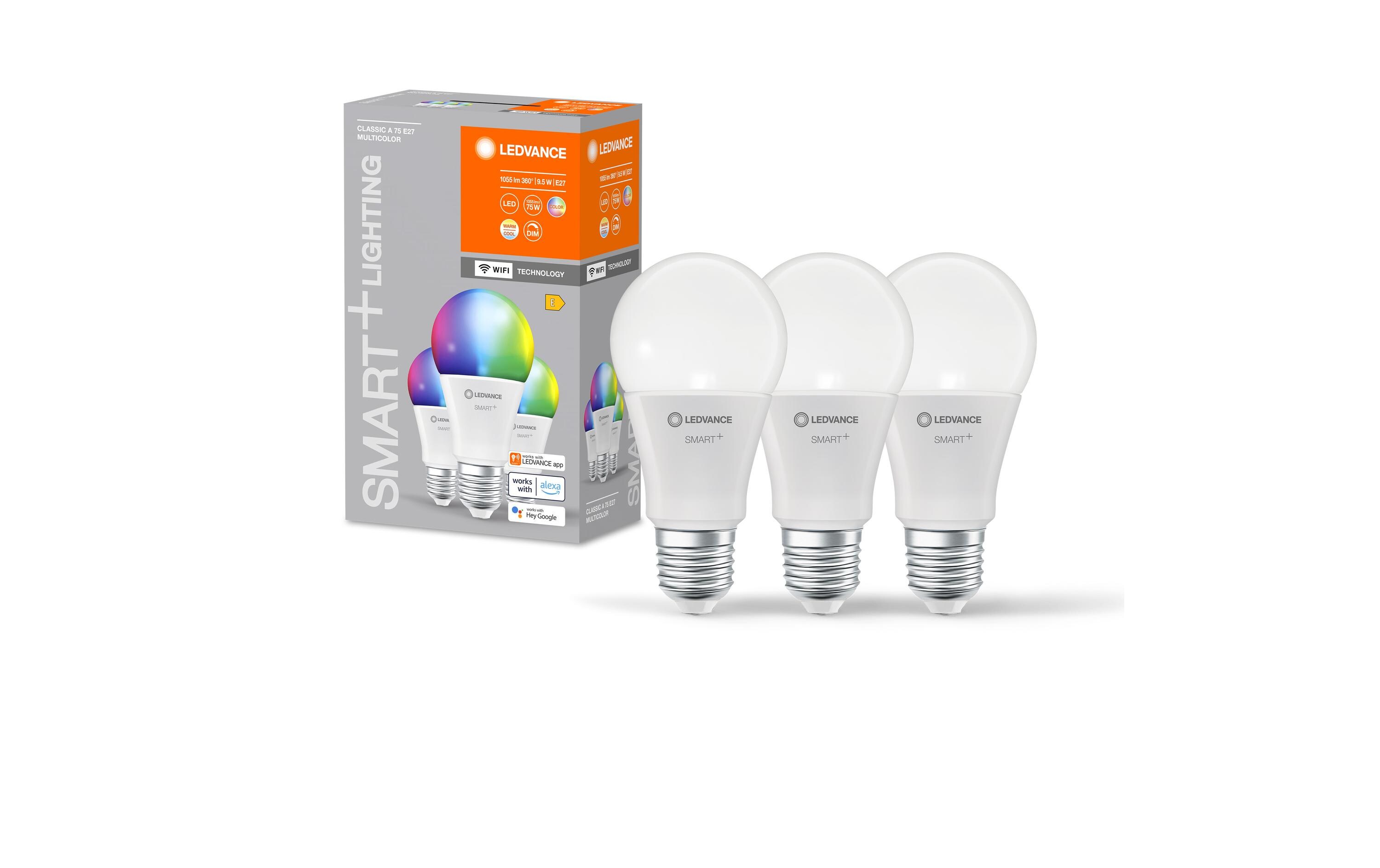 Leuchtmittel SMART+ WiFi Classic A75, E27, RGBW, 3 StückKlassische Kolbenform mit WiFi-Technologie