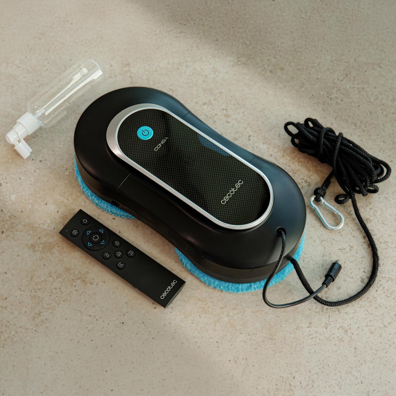 Cecotec Robot Fensterreiniger Conga Windroid 1090 Double Spray Connected 3in1; Sprüht, reinigt und trocknet, Doppelspray, APP, Fernbedienung, 8Modi, Aktionsradius 7,5m, Sicherheitskordel, Reinigungsse