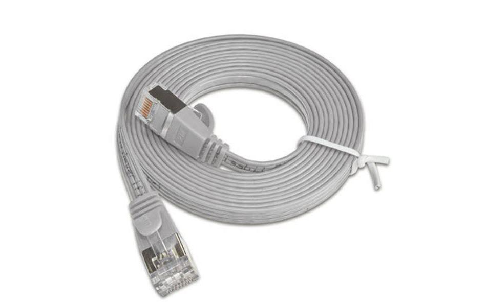 Slimpatchkabel RJ-45 - RJ-45, Cat 6, STP, 15 m, GrauGeschirmtes Twisted-Pair-Kabel (STP) mit Klinkenschutz
