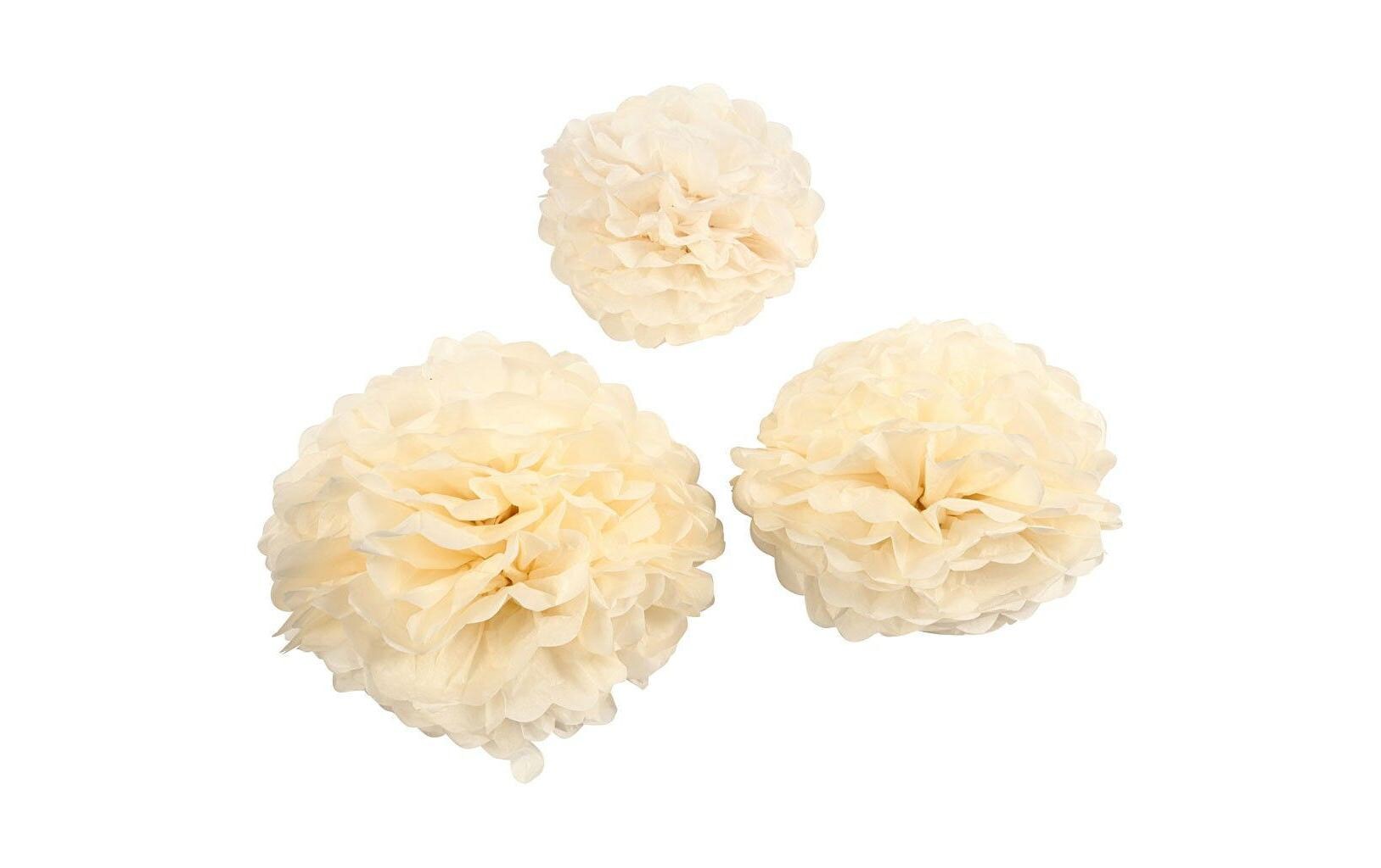 Pompons 20 + 24 + 30 cm 3 Stück, CrèmePapier-Pompons Creme