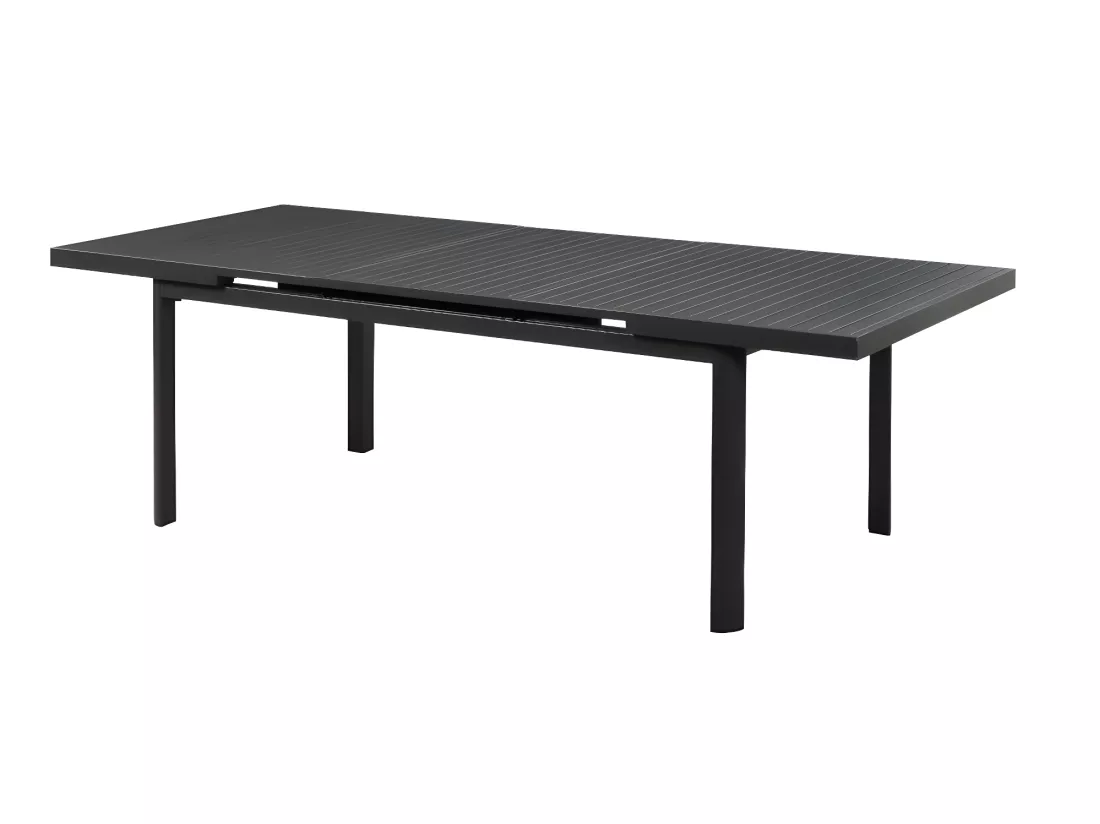 Salle à manger de jardin en aluminium : une table extensible L.180/240cm et 6 fauteuils empilables avec accoudoirs acacia - Anthracite - NAURU de MYLIA
