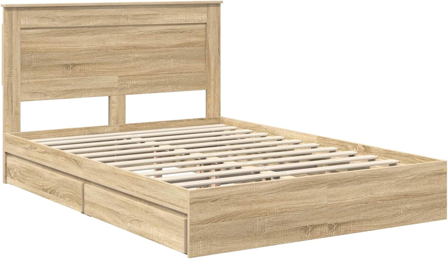vidaXL Aufbewahrungsbett Sonoma-Eiche 140 x 200 cm Holzwerkstoff, Schlafzimmer, moderner Stauraum-Bett, rechteckiger Rahmen, schickes Schlafmöbel, eleganter Stil