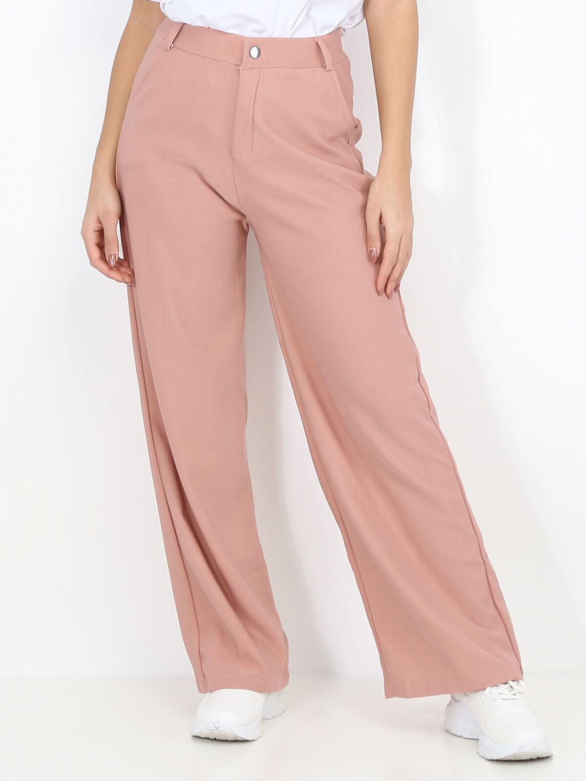 Pantalon taille haute évasé- Vieux rose