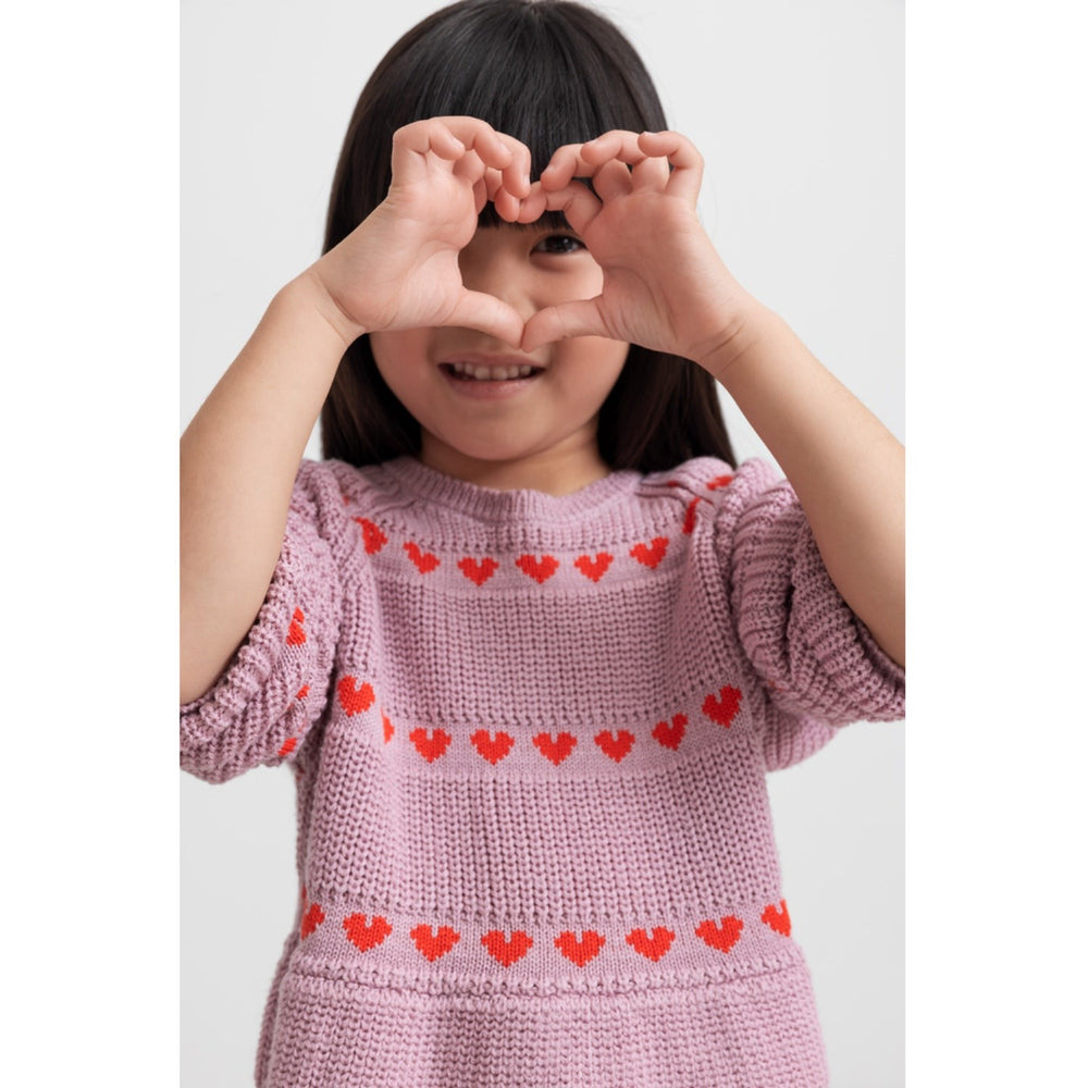 Køb MarMar Light Cotton Wool Pattern Soft Berry Hearts Daso Strik Kjole
