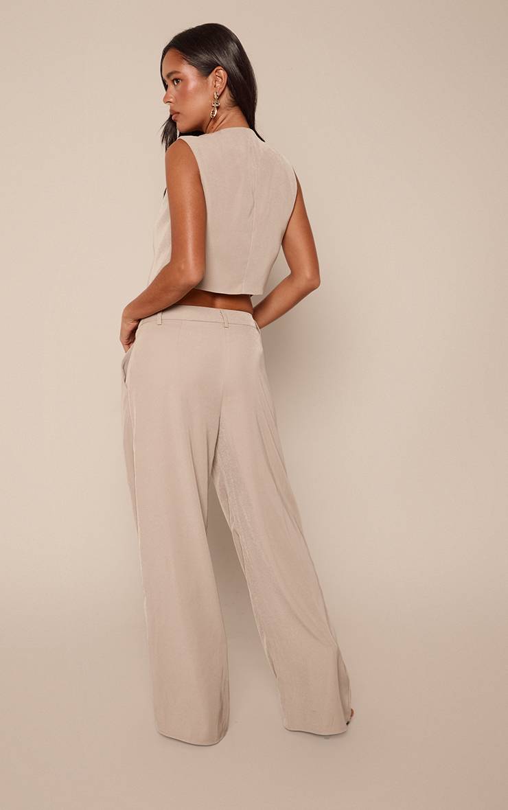 Kaki Pantalon Large Taille Mi-haute En Tissu Tissé Ajusté Ensemble Coordonné