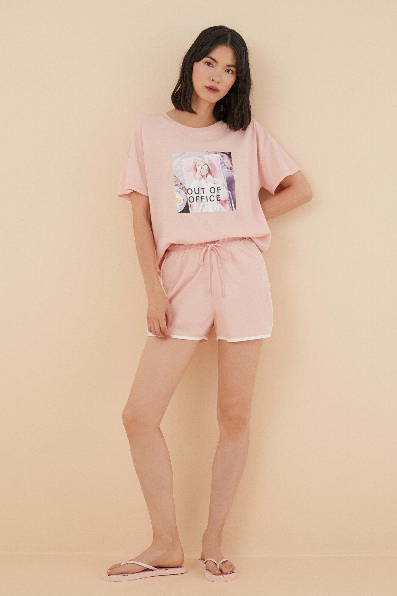 Pijama curto rosa Barbie, 100% algodão.