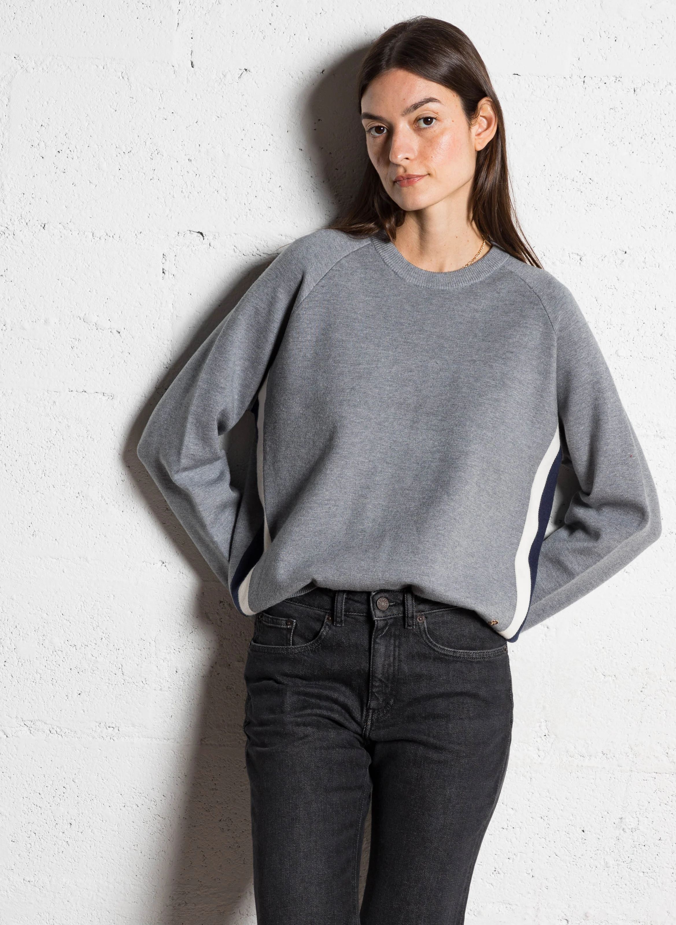 MIRAY - Pull ample à bandes| Gris