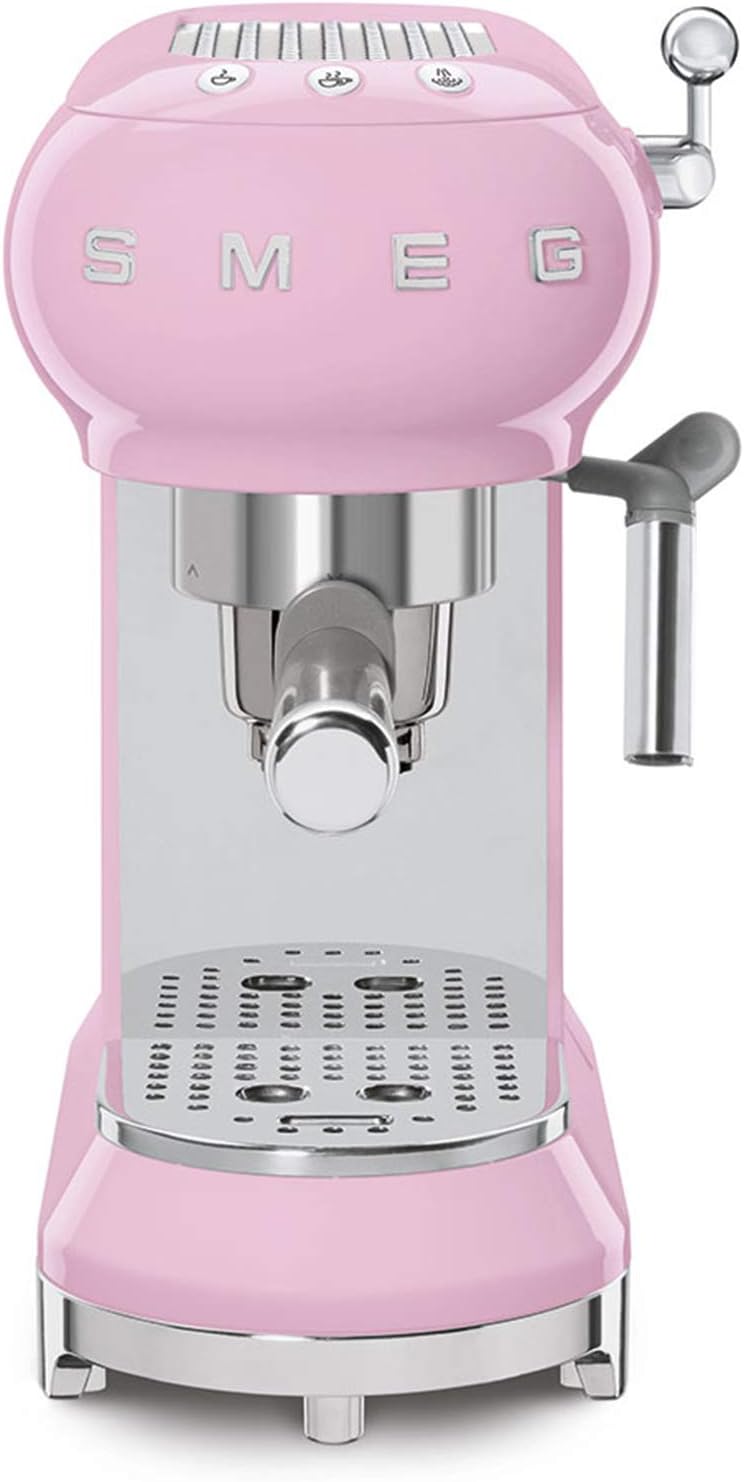 Smeg, ECF01WHEU Manual Espresso -Maschine, Cappuccino -System, Thermoblock, große Tassengehäuse und Doppelkaffeefunktion, 1 l Wassertank, kompakte Abmessungen, 1350W, Weiß