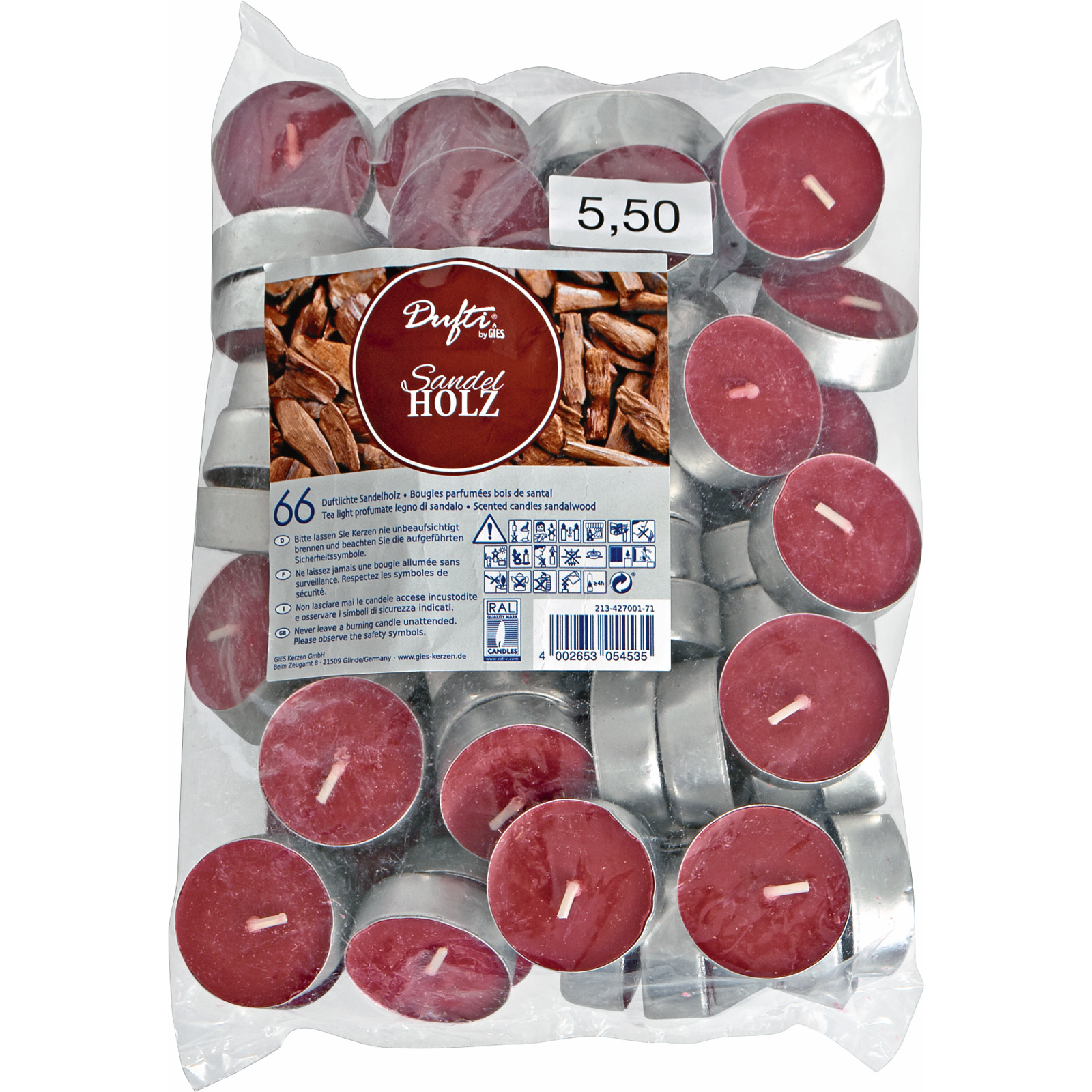 Dufti by Gies Duft-Teelichter Sandelholz 66 Stück
