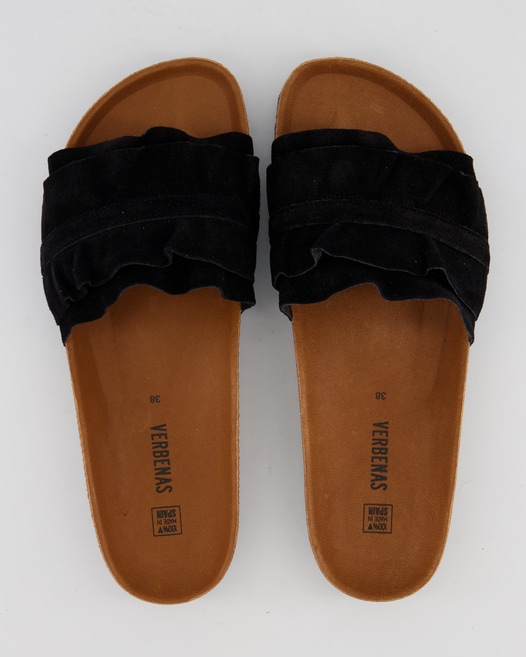 Verbenas Rocio Serraje Volante Pantoletten in Schwarz