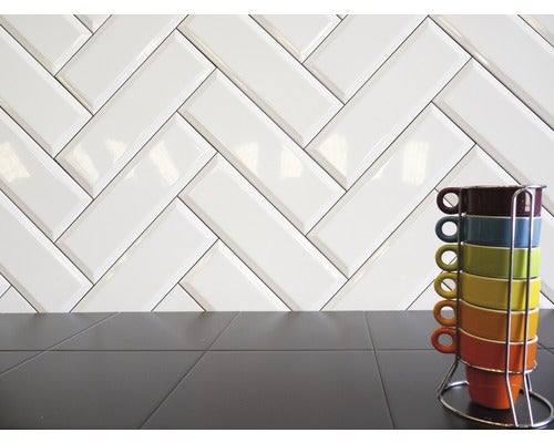 Metrotegel met afgeschuinde rand, glanzend wit, 10x30cm