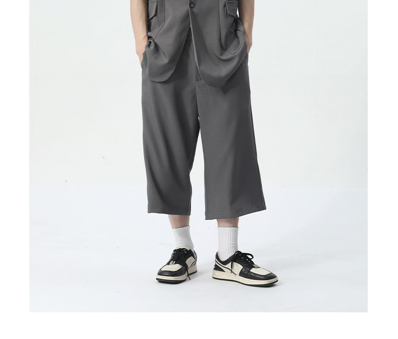 FAERIS - Blazer met korte mouwen, reverskraag en effen enkelrijs / Broek met rechte pijpen en effen taille met middelhoge taille
