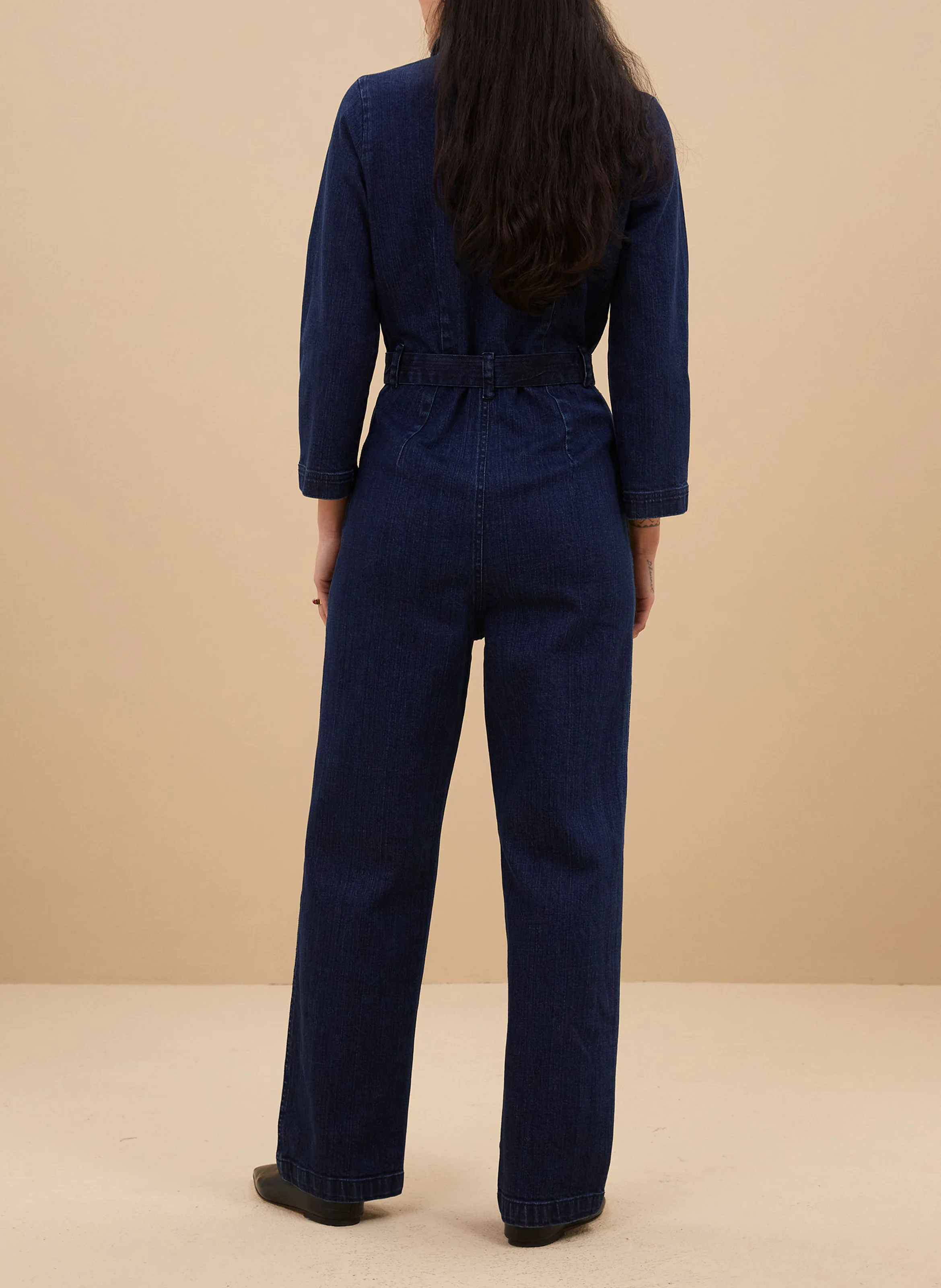 LOUISE - Combinaison évasée col classique en coton | Bleu