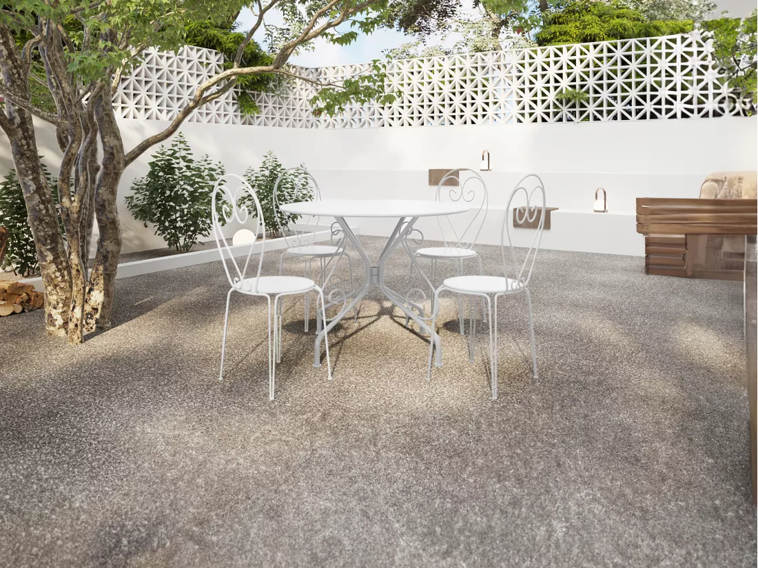 Salle à manger de jardin en métal façon fer forgé : une table D.120cm et 4 chaises empilables - Blanc - GUERMANTES de MYLIA