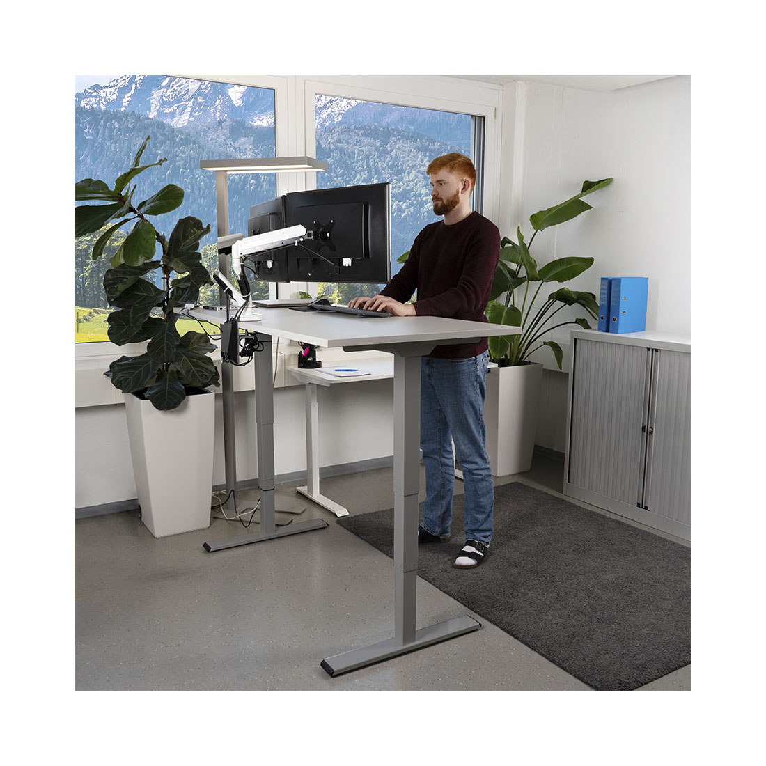 CONTINI höhenverstellbarer Bürotisch 200 x 90 cm weiss / Gestell dunkelgrau