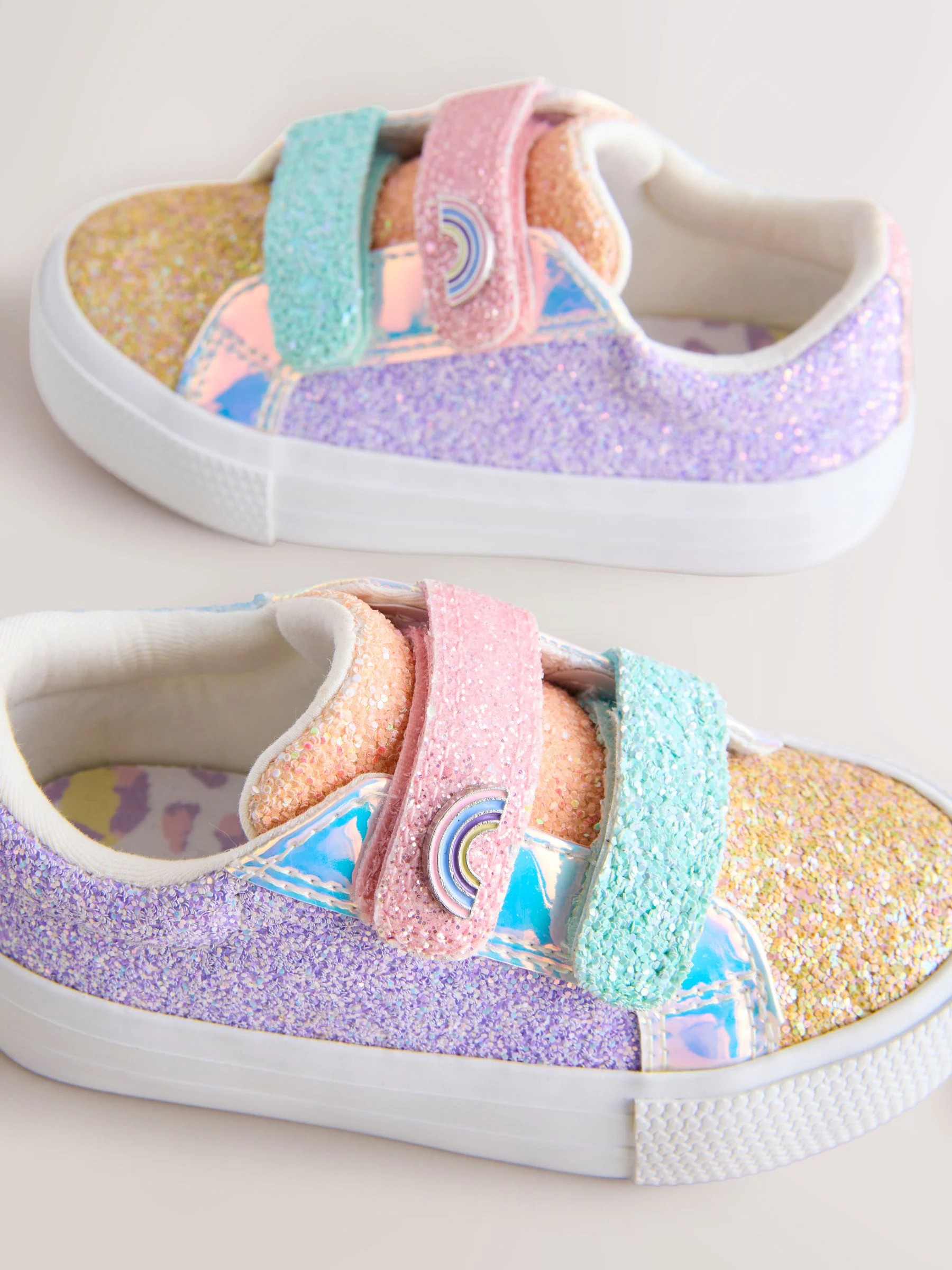 Multi regenboogkleurige glitters - Sneakers met dikke zool en klittenbandsluiting