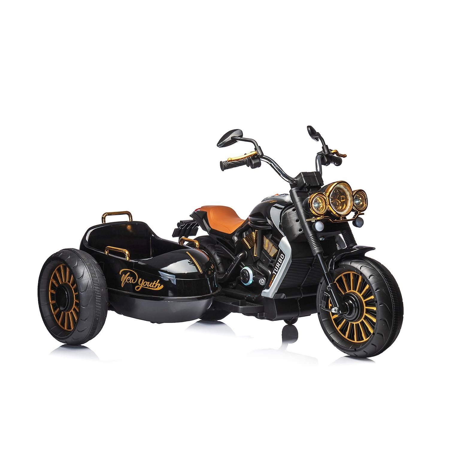 Motocicleta elétrica infantil Chipolino DUO, capacidade de carga 50 kg, TRON, sidecar, função de música, para 2 crianças.