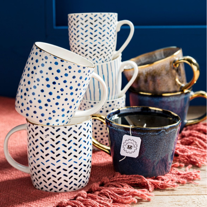 Mok met gouden oor - donkerblauw - 250 ml