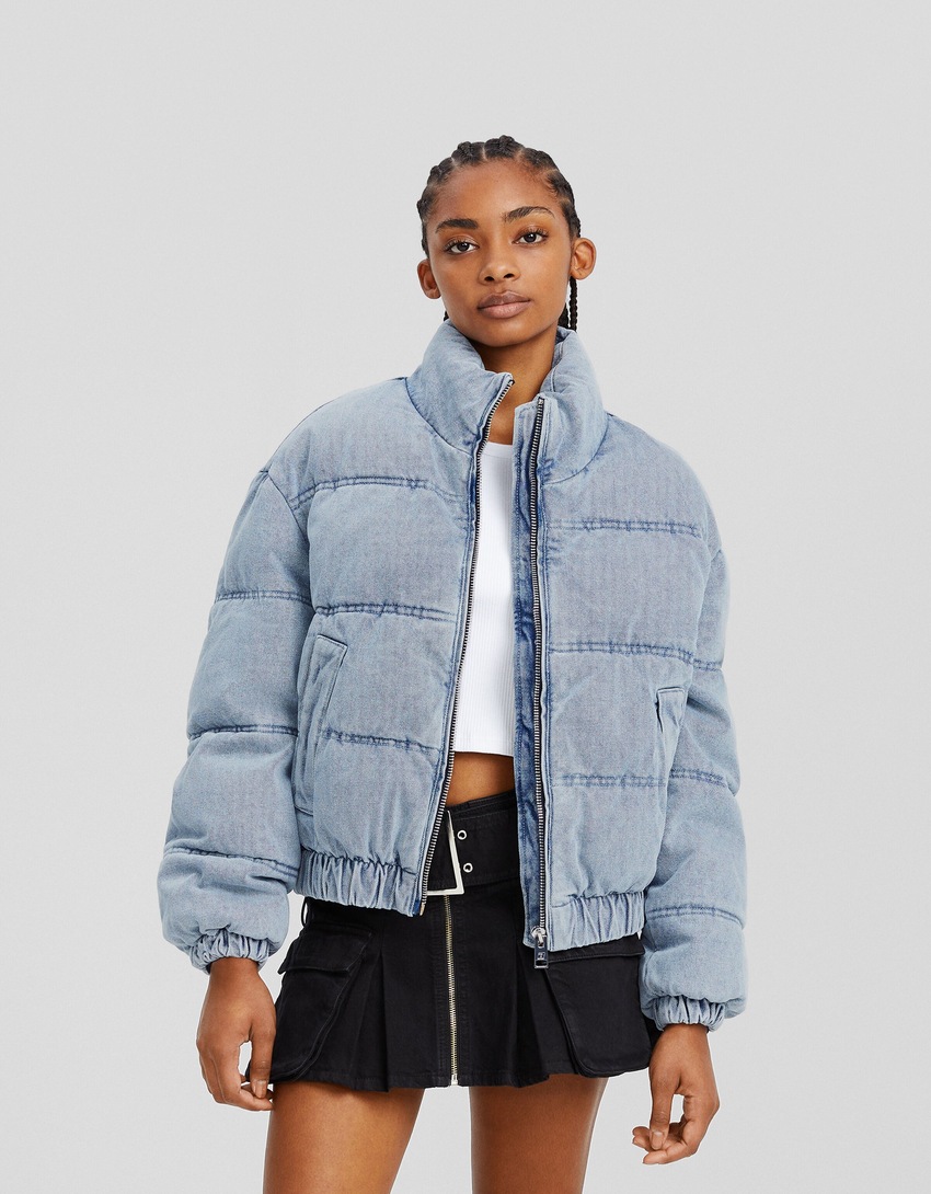 Jaqueta puffer jeans