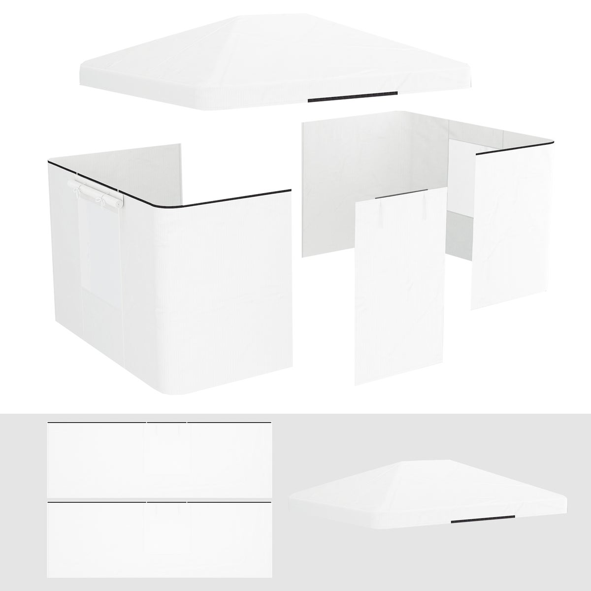 Outsunny vervangingsdakset voor tuinprieeldak, met 2 zijpanelen, waterdicht, polyester, wit