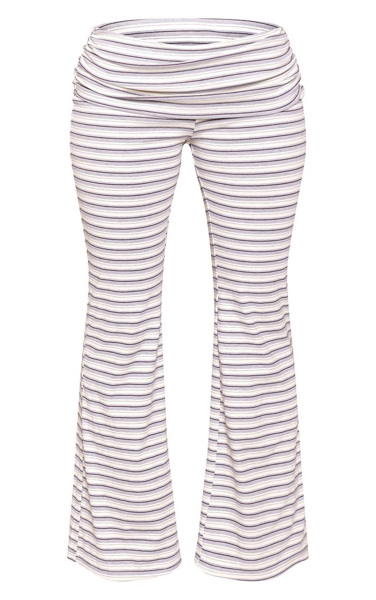 Gris Chiné Pantalon Évasé À Taille Repliable Rayé Petite Ensemble Coordonné