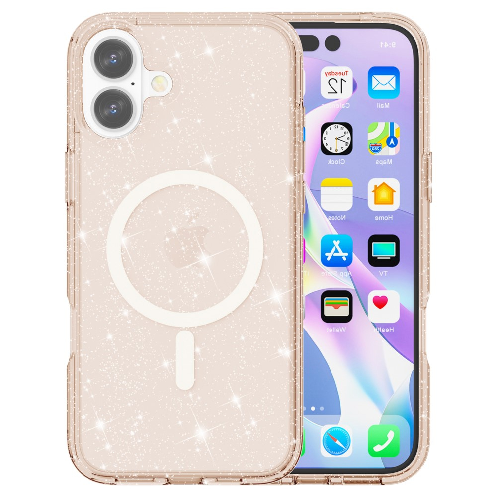 iPhone 16 MagSafe Hybrid Hardcase Schutzhülle im Glitzer Design - Gold / Transparent