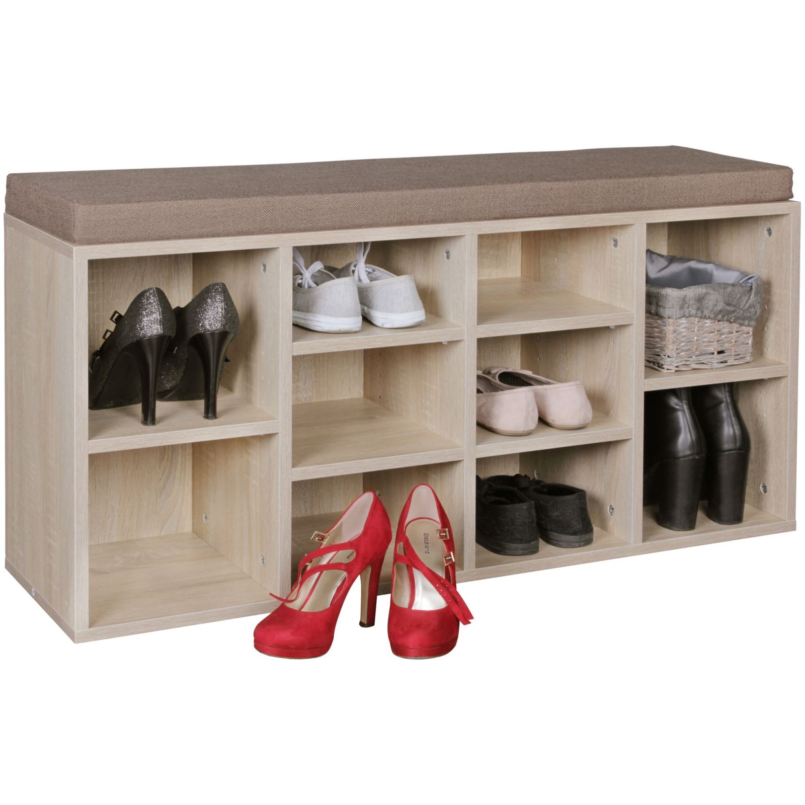 Schuhbank - Sonoma Eiche - mit Sitzauflage - 104 cm breit