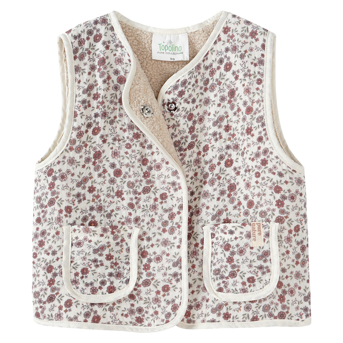Topolino Pure Collection Mädchen Musselin-Weste mit Blümchen hellbeige / dunkelrosa