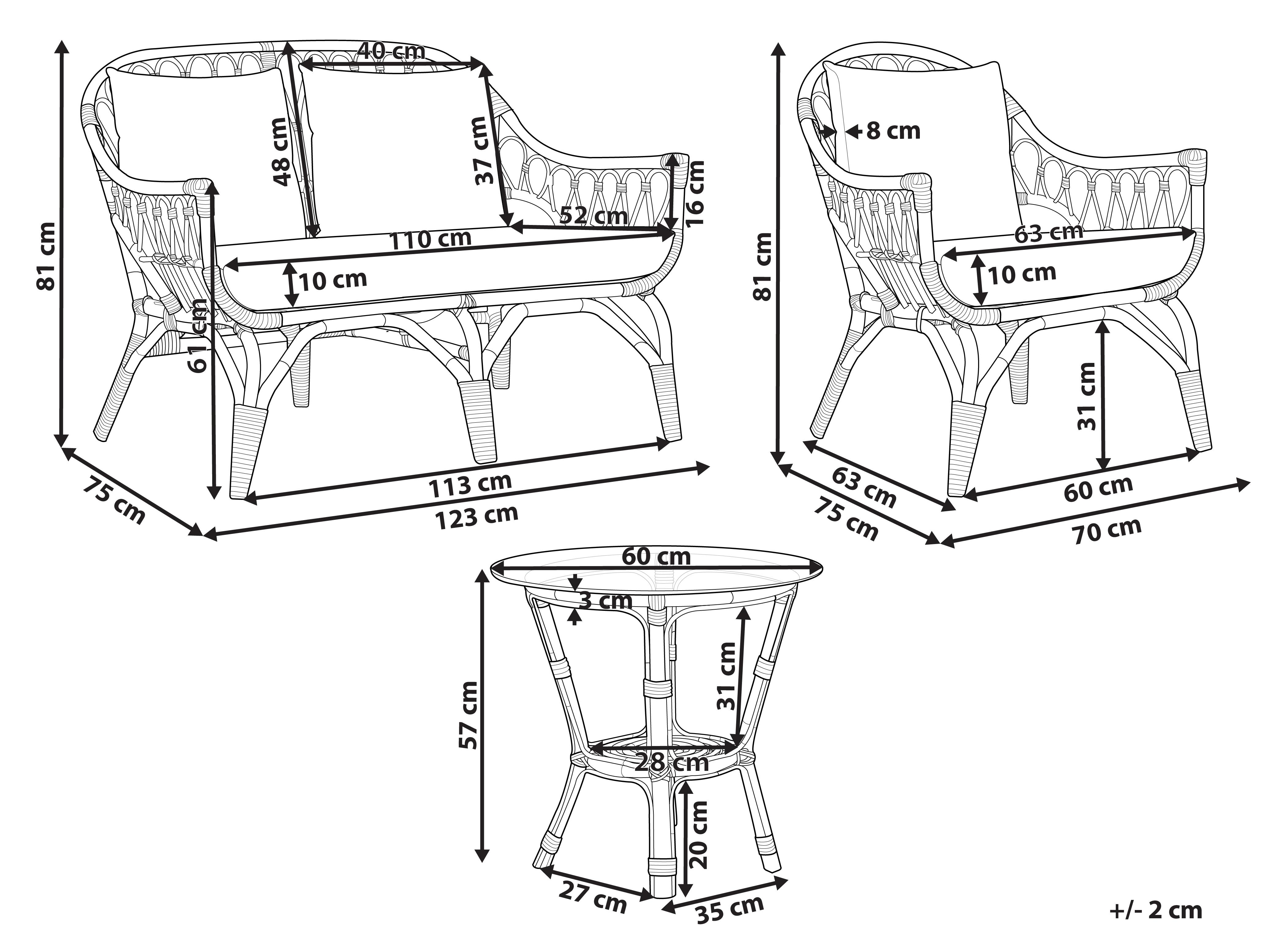 Loungeset met tafel 4-zits SIBARI Rotan Natuurlijk