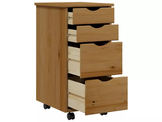 Armoire roulante avec tiroirs MOSS bois de pin marron miel