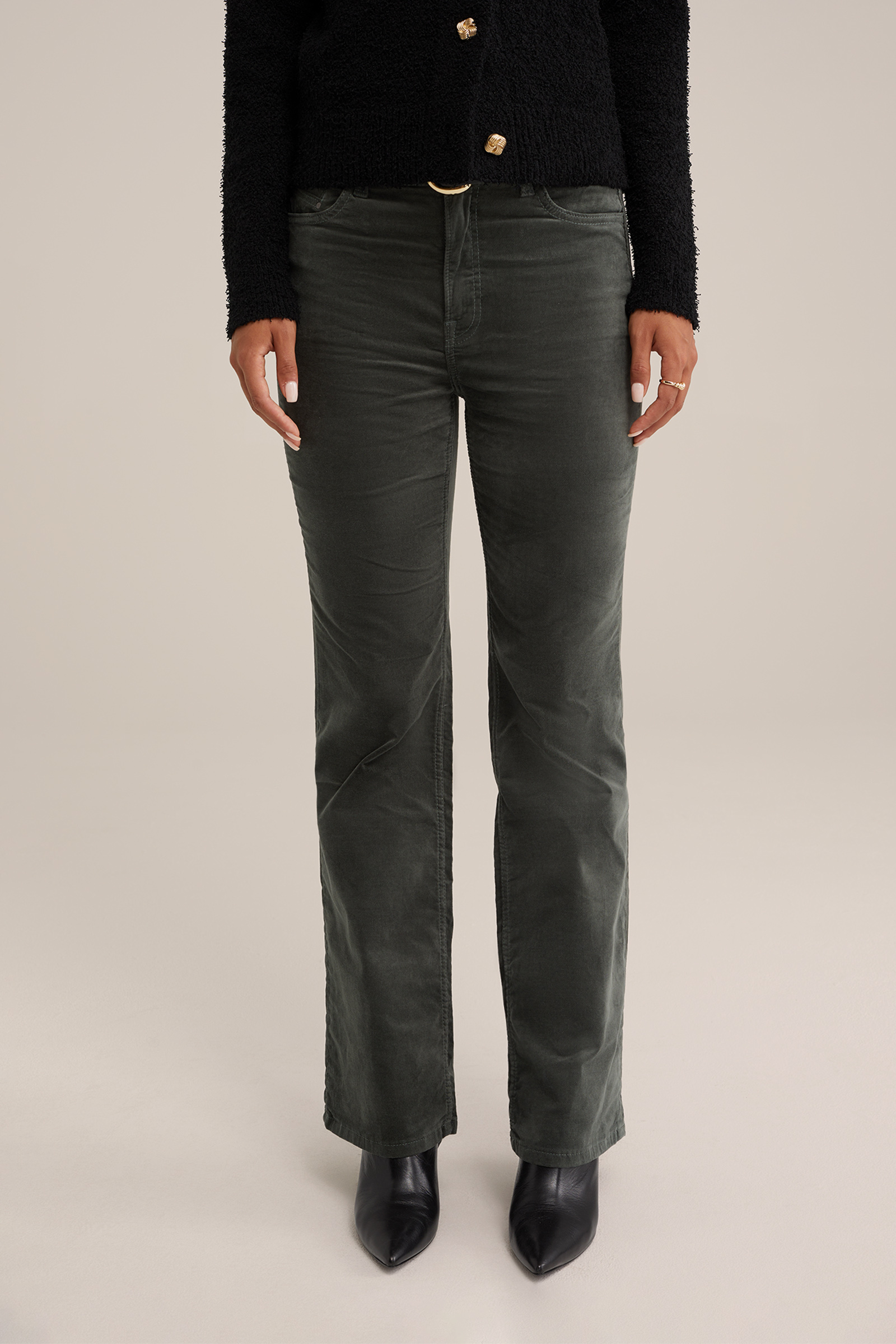 velvet flared broek WE Fashion Legergroen